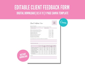 Formulaire modifiable de commentaires de clients de spa : modèle Canva (8,5 x 11) (téléchargement numérique)