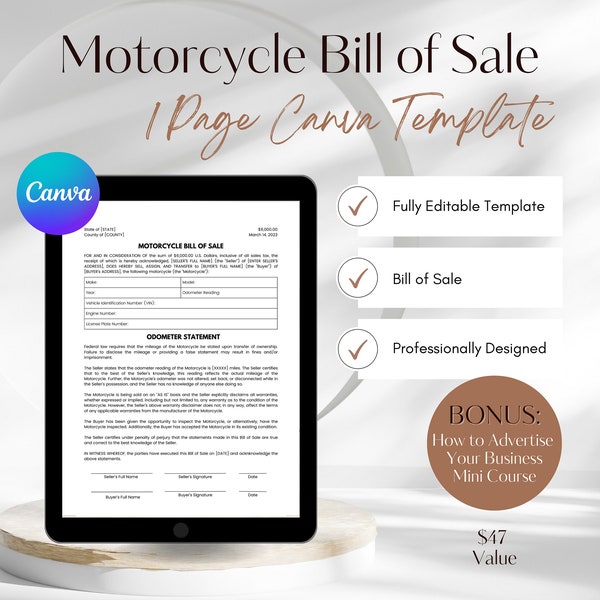 Motorcycle Bill of Sale, Motorcycle Bill of Sale PDF, Motorcycle Bill of Sale Blank