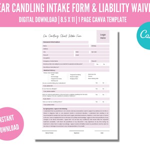 Ear Candling Intake Form, Consent Form, Liability Waiver