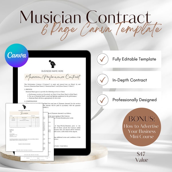 Musician Contract, Performance Contract, Band Contract, Performance Based Contract, Musician Performance Contract, Artist Contract Template