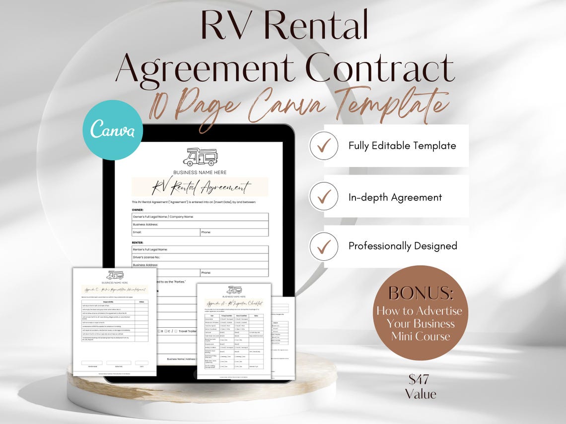 RV Rental Agreement Template: 10-page Editable Contract (digital ...