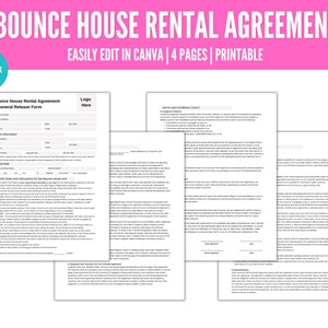 Editable Bounce House Rental Agreement and General Liability Waiver, Inflatables Rental Agreement