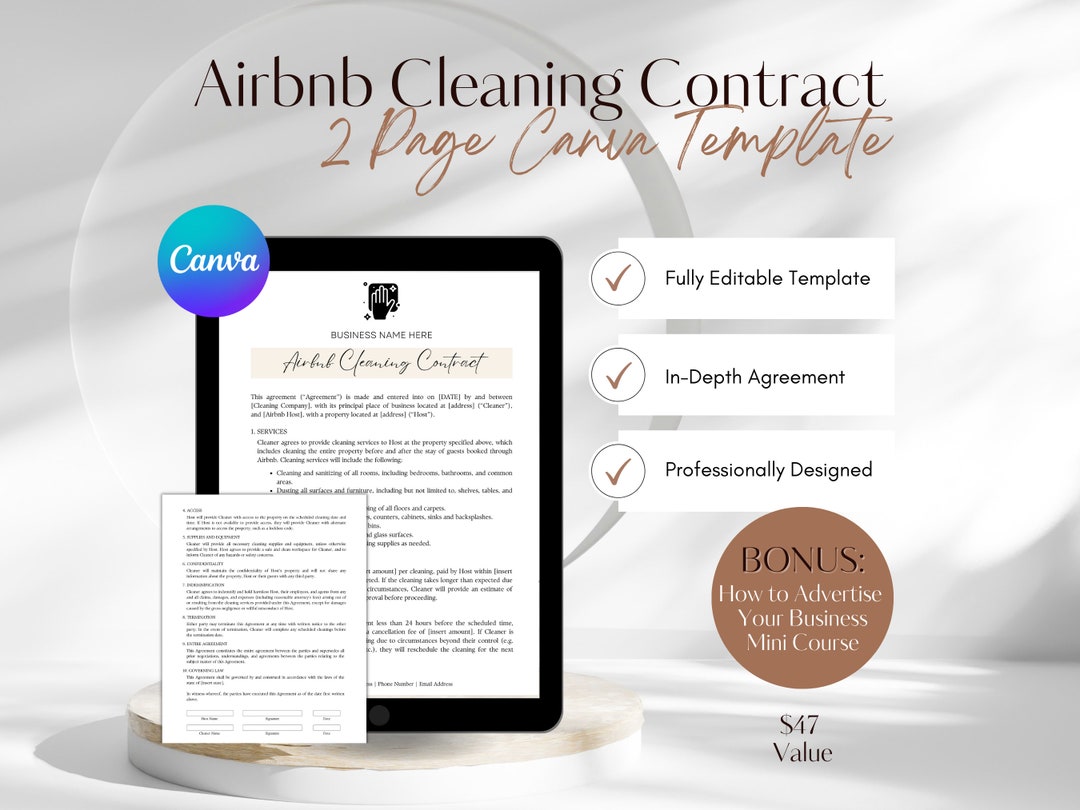 Airbnb Cleaning Contract Template, Printable Cleaning Contract Template