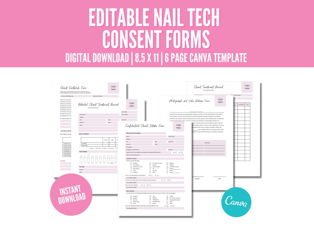 Nail Salon Waiver Form, Nail Consultation Form, Nail Consent Form, Nail