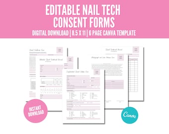 Nail Salon Consent Forms: Client Intake, Treatment Record (Canva Template)