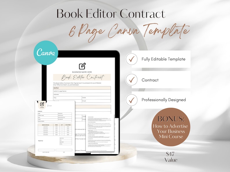 Book Editor Contract Template: Editable 6-page Agreement (canva) - Etsy