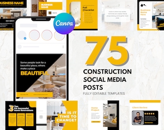 Construction Social Media Posts: 75 Canva Templates (Digital Download)