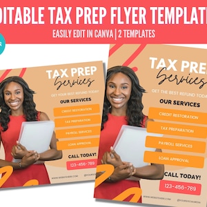 Editable Tax Refund Flyer, Tax Prep Flyer, Orange Tax Flyer