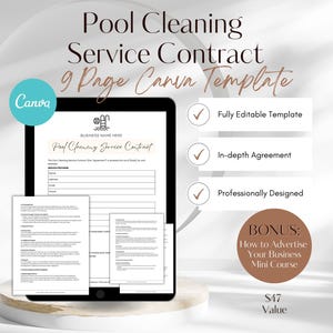 Pool Service Agreement Contract, Swimming Pool Cleaning Contract, Pool Cleaning Contract Template, Pool Cleaning Service Contract Template