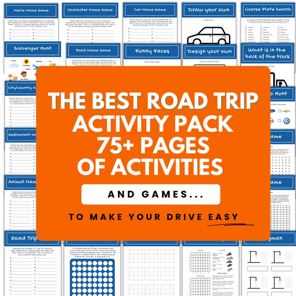 Road Trip Games Printable, Road Trip Bingo, Road Trip Scavenger Hunt, Activities, Coloring Pages, Would You Rather, for Kids & Preschoolers