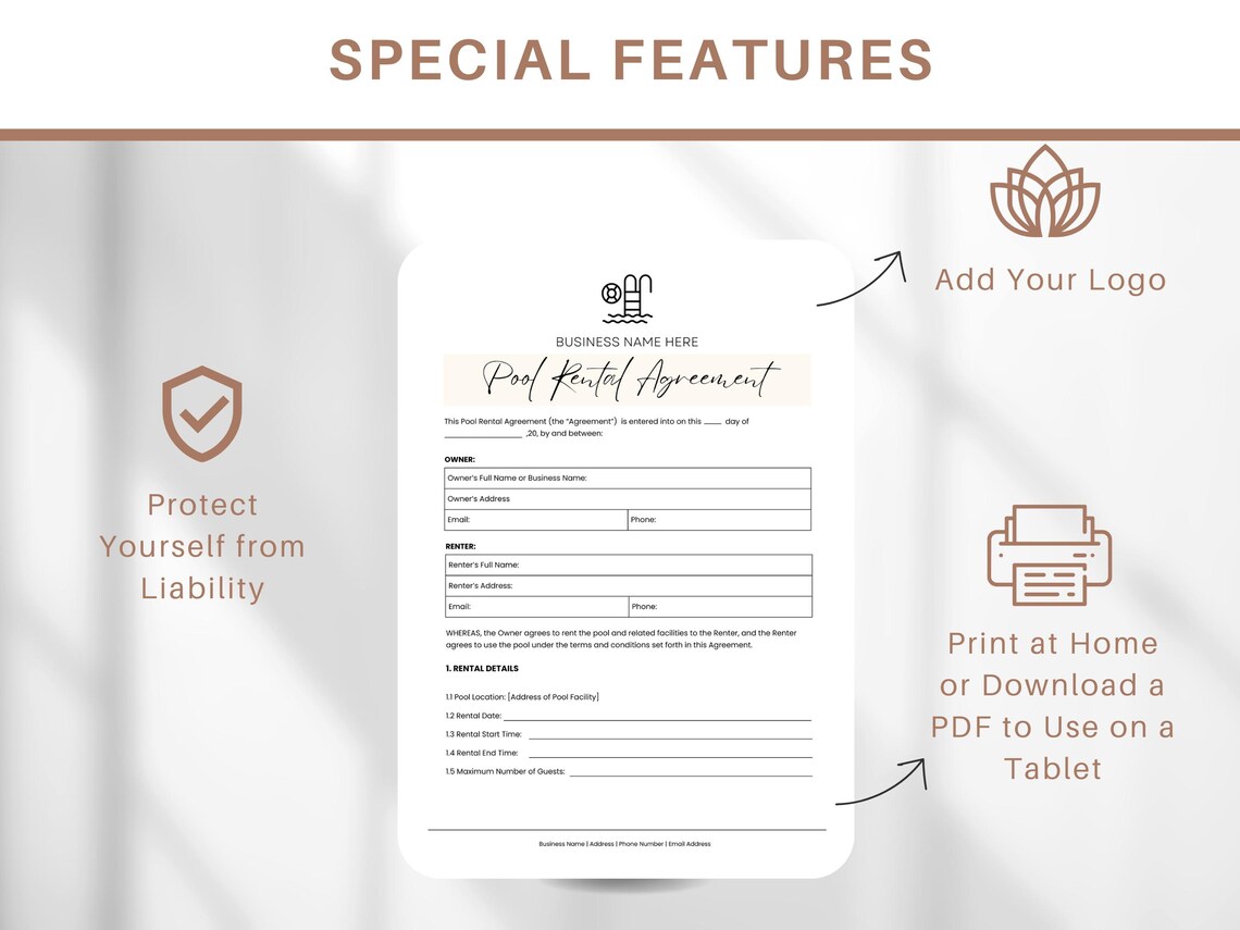 Pool Rental Agreement Template: Canva Editable, Instant Download - Etsy