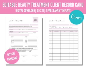 Beauty Treatment Client Record Card, Client Treatment Plan Template