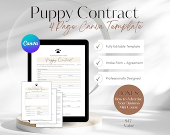 Puppy Contract Template: Editable Dog Adoption Forms (Canva)