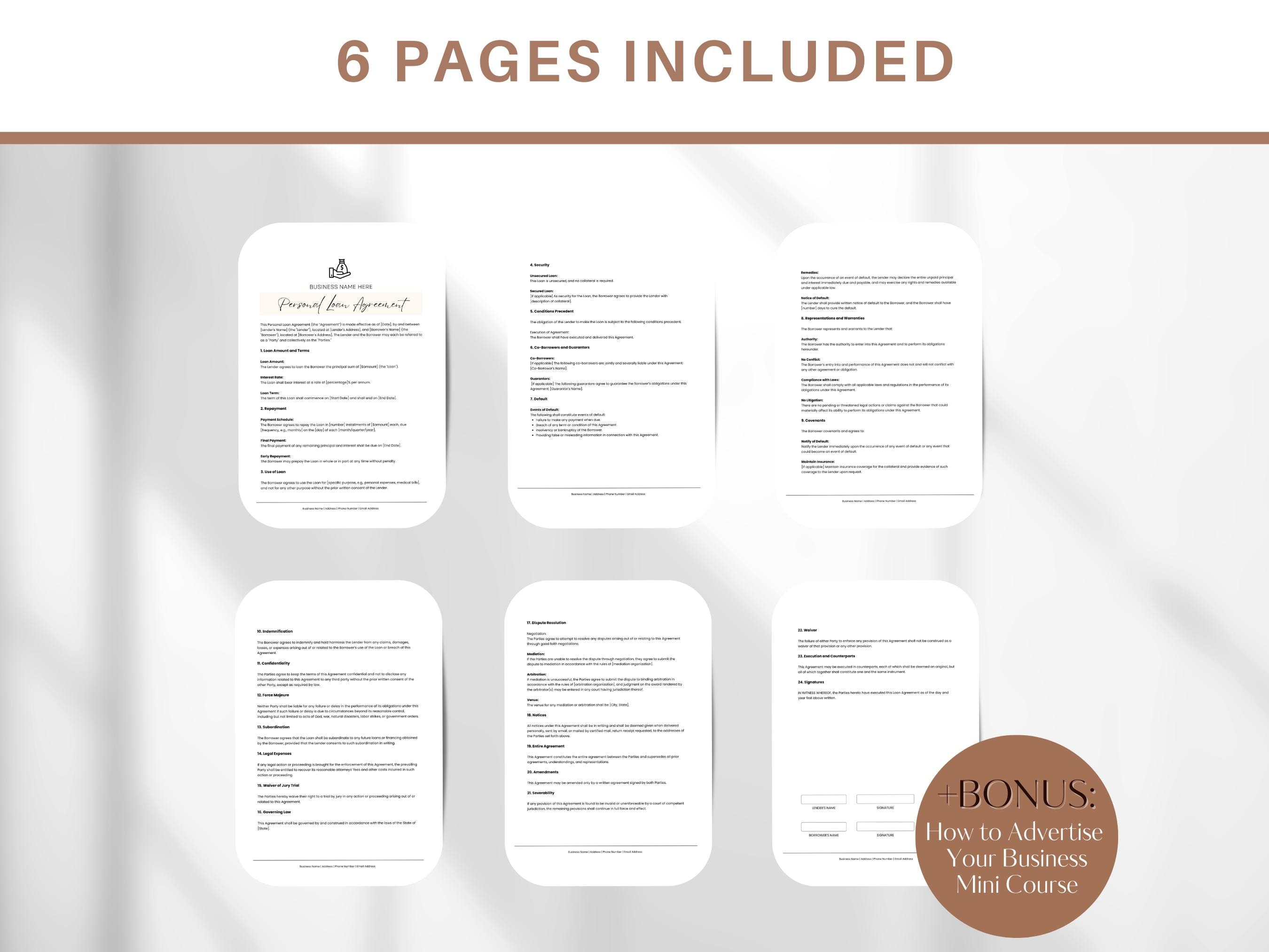 Personal Loan Agreement Template: Editable Canva Contract (digital ...