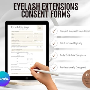 Eyelash Extension Consent Forms, Editable Lash Consent Template, Professional Lash Tech Consultation, Esthetician Template, Lash Technician