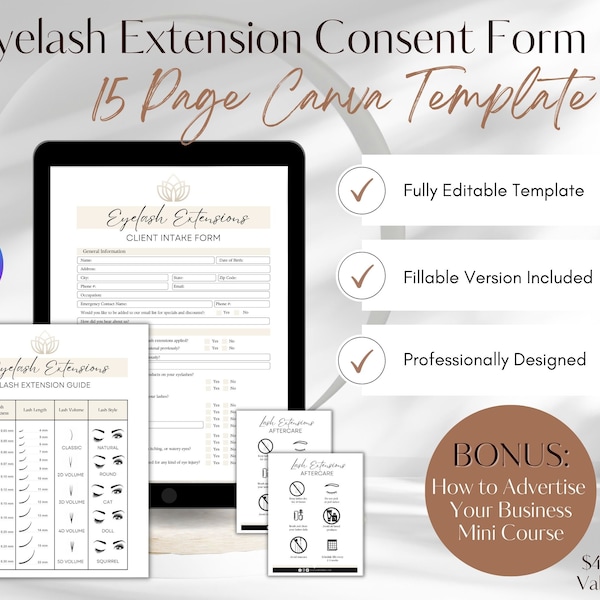 Eyelash Extensions Consent Form, Lash Extension Consent Forms, Consent Form PDF, Lash Business, Esthetician Forms, Lash Extensions Waiver