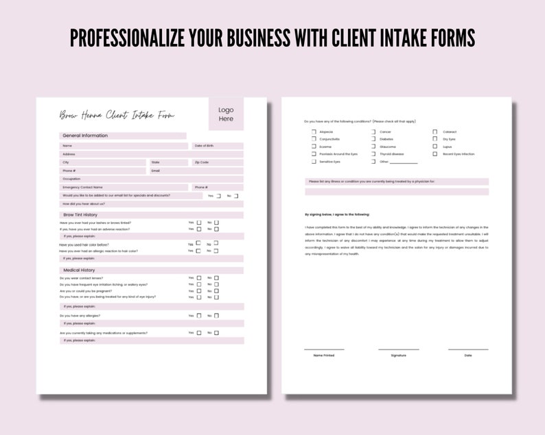Editable Henna Brow Consent Form Template Brow Henna Waiver Etsy