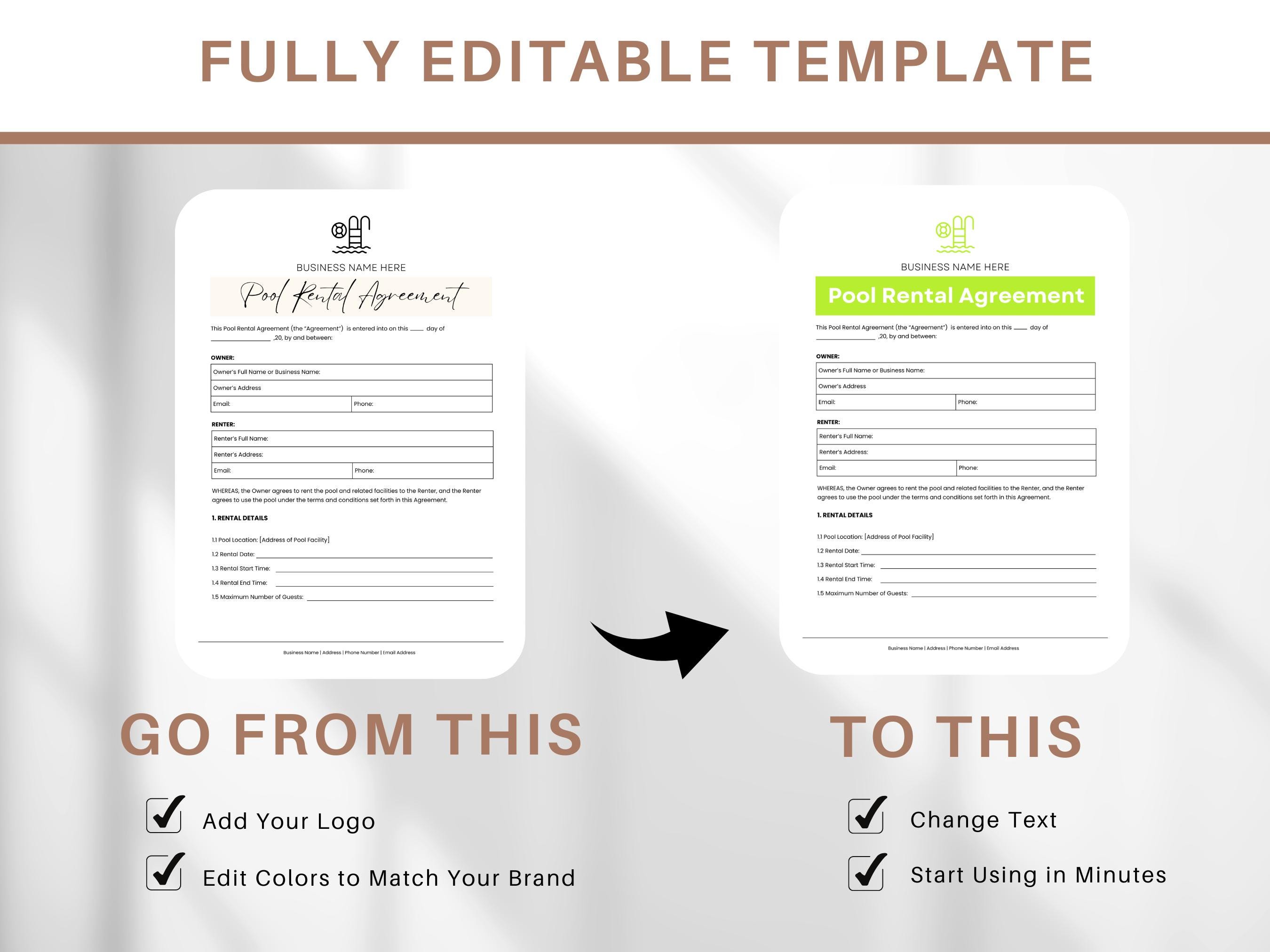 Pool Rental Agreement Template: Canva Editable, Instant Download - Etsy