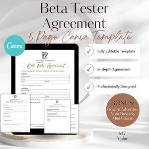 Mall för betatestavtal: Redigerbart Canva-avtal (digital nedladdning)