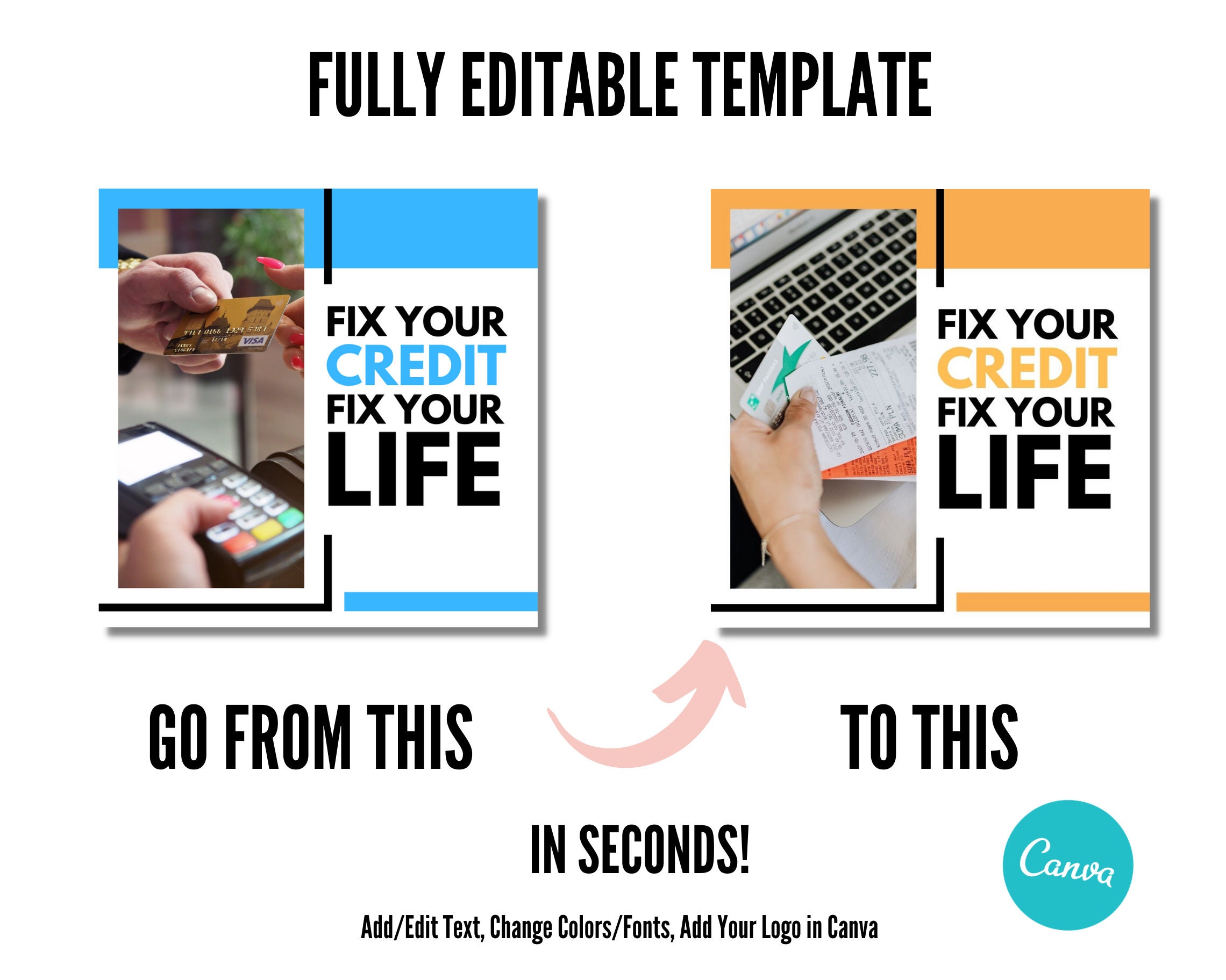 Credit Repair Instagram Post Templates: Editable Canva Flyers (digital ...