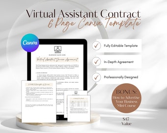Contractsjabloon virtuele assistent: bewerkbare VA-serviceovereenkomst (Canva)