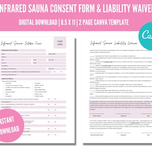 Editable Infrared Sauna Consent Form, Detox Sauna Intake Form, Esthetician Business, New Client Form Spa