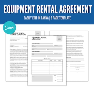 Equipment Rental Agreement, Equipment Rental Agreement Form, Simple Short Term Equipment Rental Agreement PDF