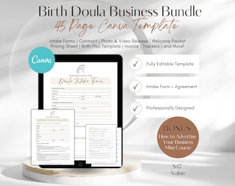 Birth Doula Business Bundle: 45-Page Canva Template