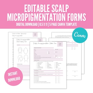 Modèle de formulaire de consentement pour la micropigmentation du cuir chevelu, formulaire modifiable de demande de règlement pour la micropigmentation du cuir chevelu, formulaire de consentement PMU, formulaire PMU Canva