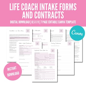 Life Coach Intake Form and Contract, Life Coaching Intake Form, Client Intake Forms, Coaching Business Forms, Life Coach Contract PDF