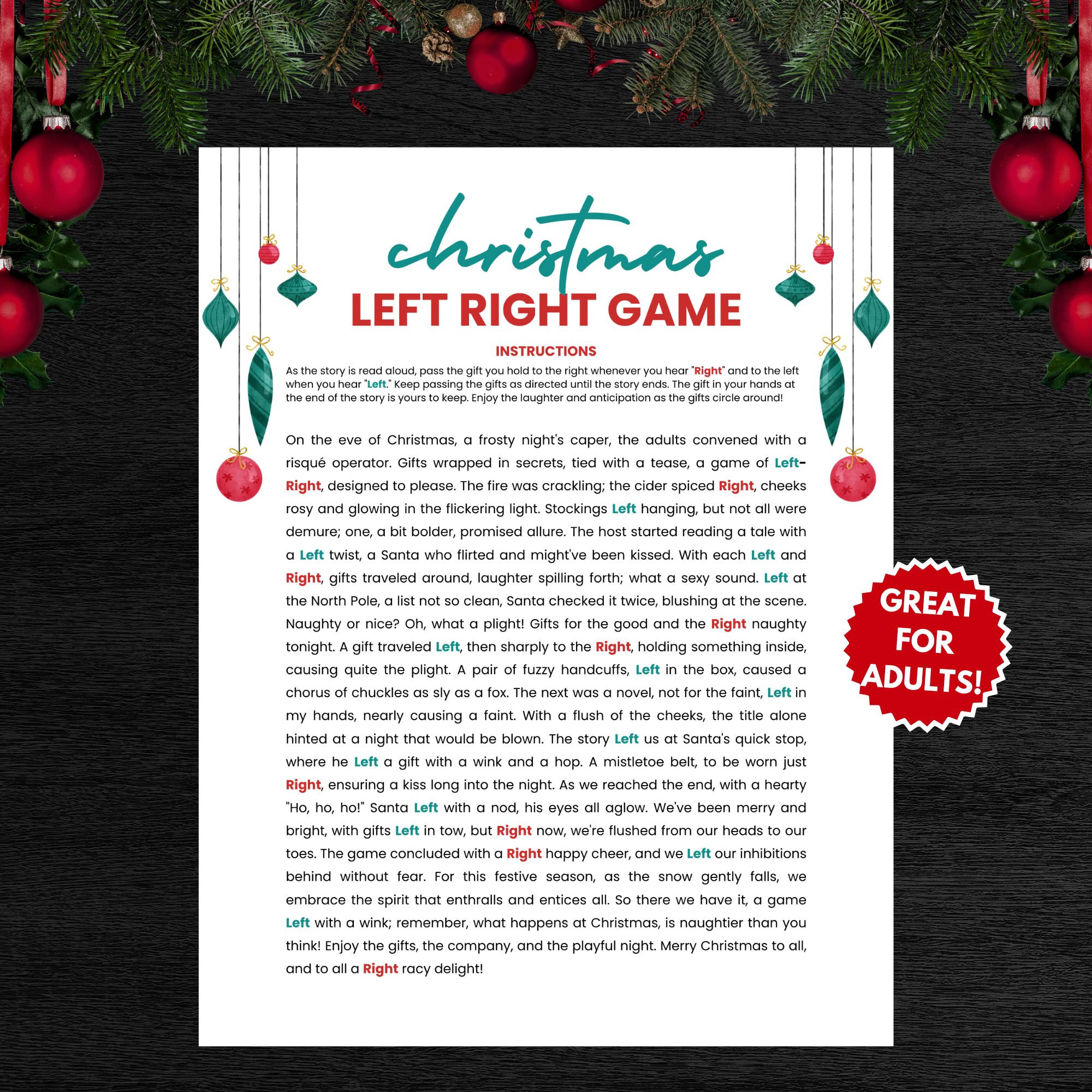 adult christmas left right game: holiday party (digital download