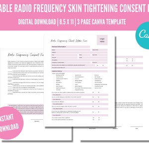 Editable Radio Frequency Skin Tightening Consent Form, RF Microneedle Consent Form, Esthetician Business, Body Contouring, Cavitation