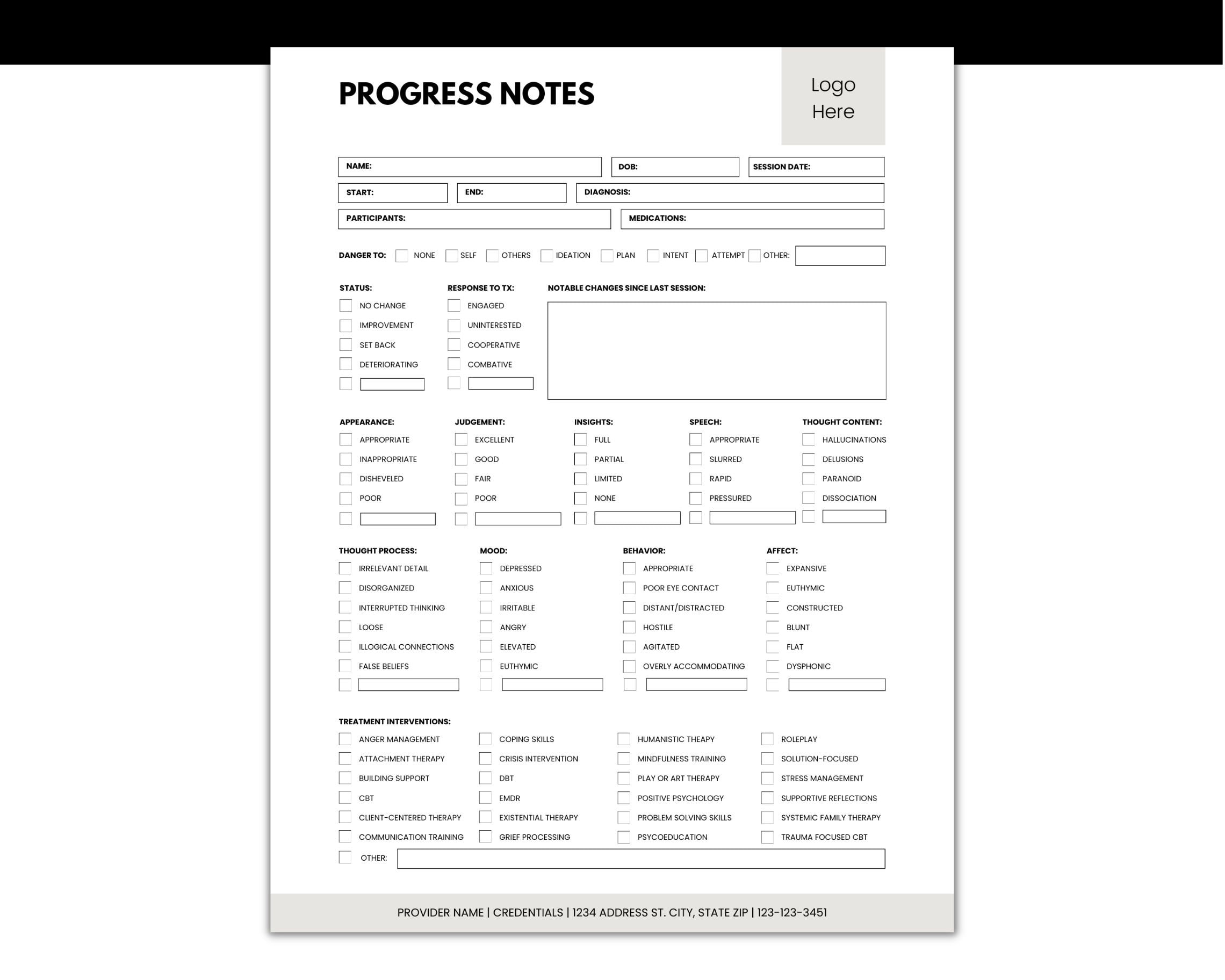 Editable Therapy Progress Notes Template, Mental Health Forms (canva ...