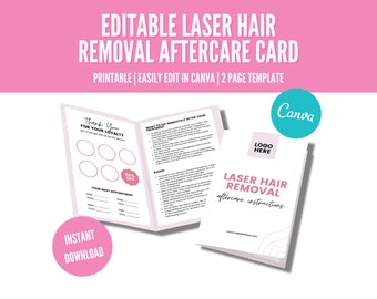 Laser Hair Removal Aftercare Card, Editable Business Template, Editable Business Brochure