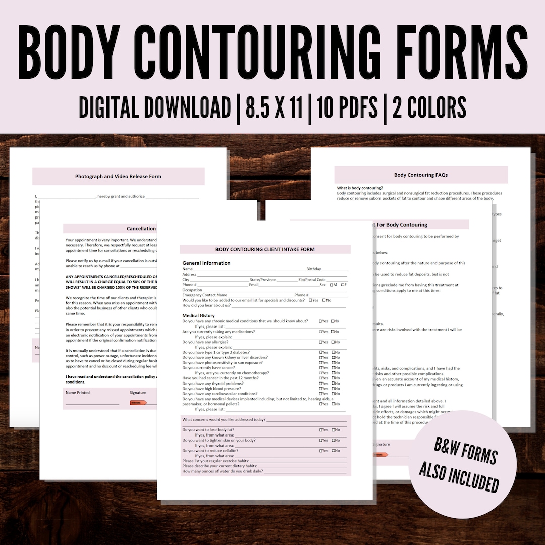Body Contouring Intake Form, Body Sculpting Consent Forms, Esthetician