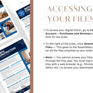 K&ouml;nnte beinhalten: Ein blaues und wei&szlig;es Dokument mit dem Text "Smith Construction" und "Capability Statement". Das Dokument beschreibt Kernkompetenzen, Differenzierungsmerkmale, vergangene Leistungen und Kundenmeinungen. Das Dokument befindet sich auf einem wei&szlig;en Hintergrund mit einem hellbraunen Rand.