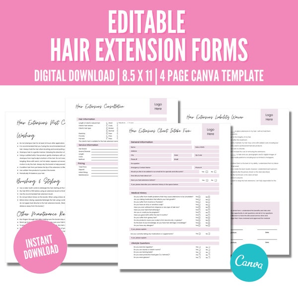 Hair Extensions Consultation Form, Hair Extensions Release Form Template, Printable Intake Form