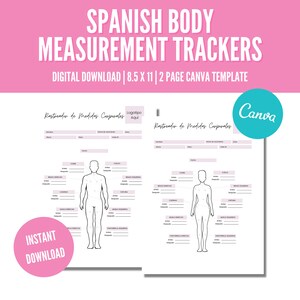 Spanish Editable Body Measurement Tracker, Printable Fitness Tracker, Body Contouring, Body Sculpting, Fat Cavitation