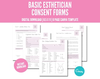 Esthetician Consent Forms, Facial Consent Forms, Client Intake Forms, Business Forms, Consent Form, Esthetician Template