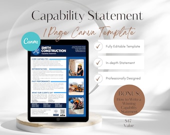 Editable Capability Statement Template: Construction Business Canva (Digital Download)