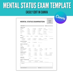 Mental Status Exam Template, Mental Health Form, Client Forms, Counseling Forms, Therapy Forms, Mini Mental Status Exam Template