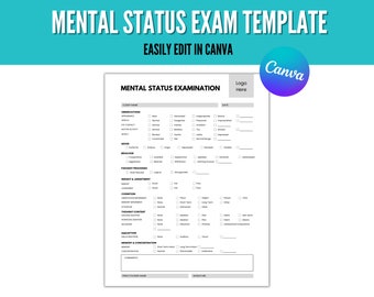 Mental Status Exam Template, Mental Health Form, Client Forms, Counseling Forms, Therapy Forms, Mini Mental Status Exam Template