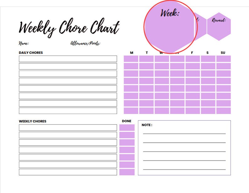 Fillable Weekly Allowance Chart Chore Chart Allowance Tracker Editable Fillable weekly allowance chart chore chart allowance tracker editable