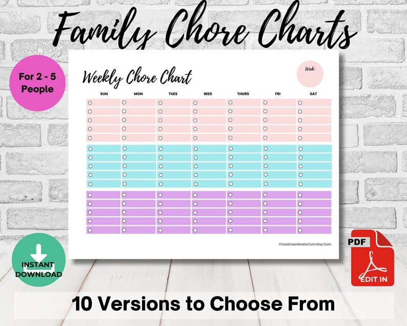 Family Chore Chart Bundle: Weekly Allowance & Habit Tracker (digital ...