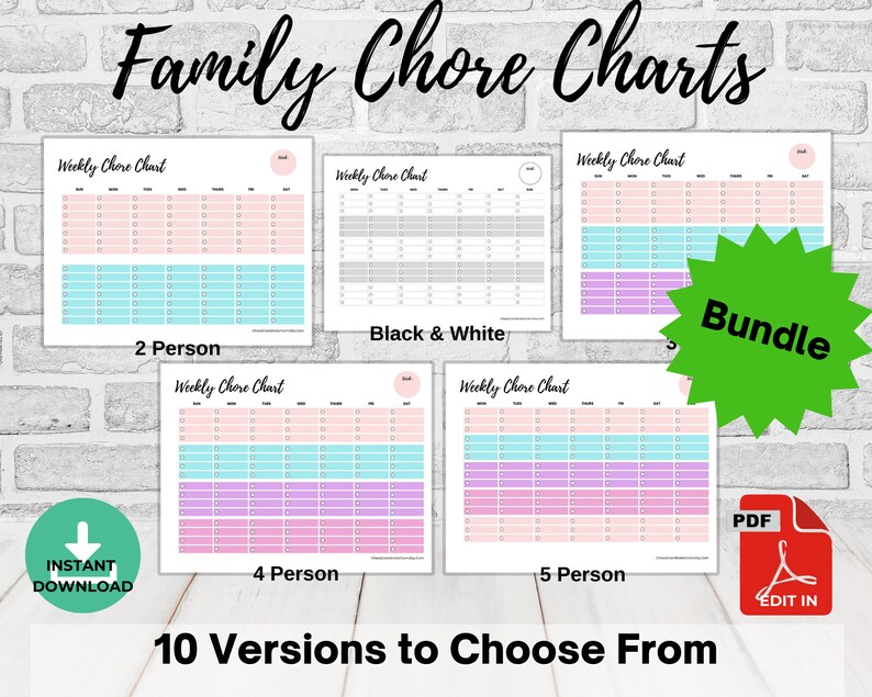 Family Chore Chart Bundle: Weekly Allowance & Habit Tracker (digital ...