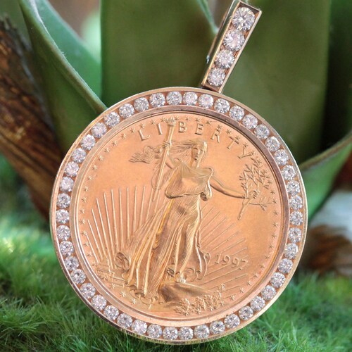 Diamond Gold Coin Pendant Gold Coin 