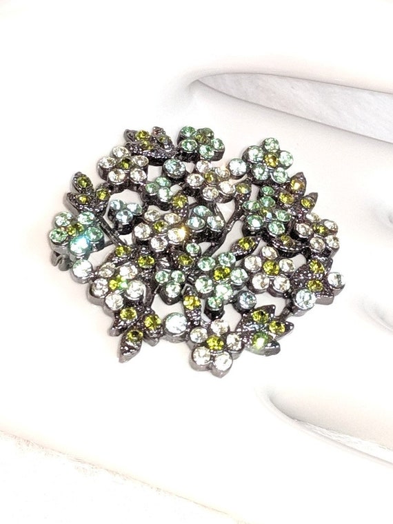 Vintage Sparkling Flower Brooch Pin Green Floral … - image 2