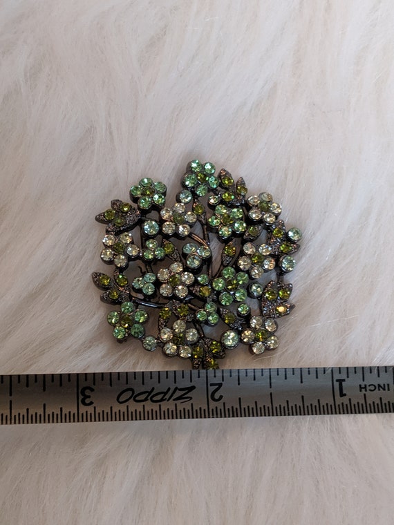 Vintage Sparkling Flower Brooch Pin Green Floral … - image 8