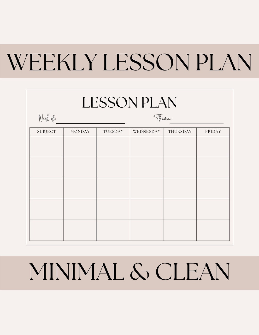 Weekly Lesson Plan | Minimal & Clean - Etsy