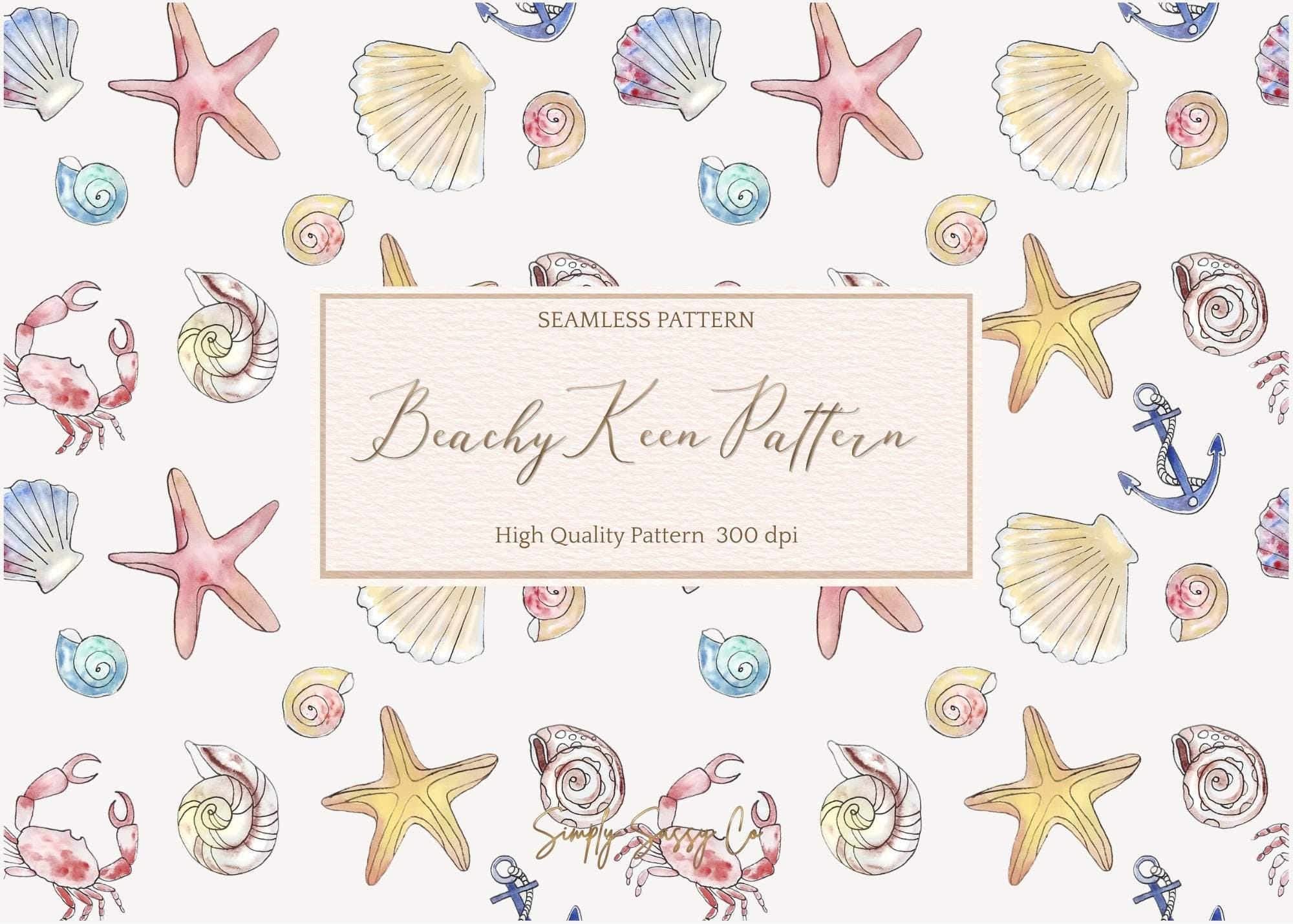 Beachy Keen Seamless Pattern, Ocean Theme Watercolor, Beach Pattern ...